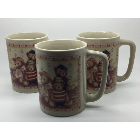 Otagiri Mug Teddy Bear Family Boys Girls Sailor Outfit Coffee Mugs Lot of 3 - Picture 2 of 4